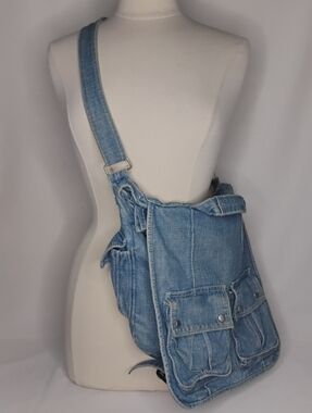 Vintage Blue Jean Denim Satchel Crossbody / Messenger Sling Bag Retro Y2K Grunge